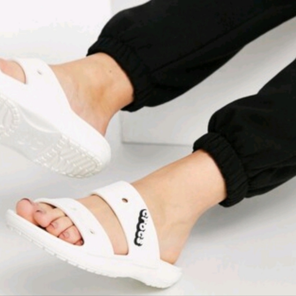 🔥CROCS White Unisex Classic Two Stap Slide On Shoes Women's Size 10 Men's SZ 8